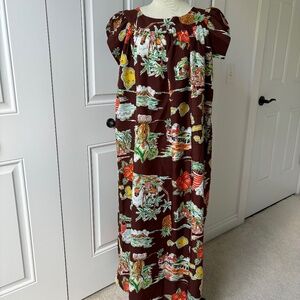 Vintage Made In Hawaii long muumuu map printed dress